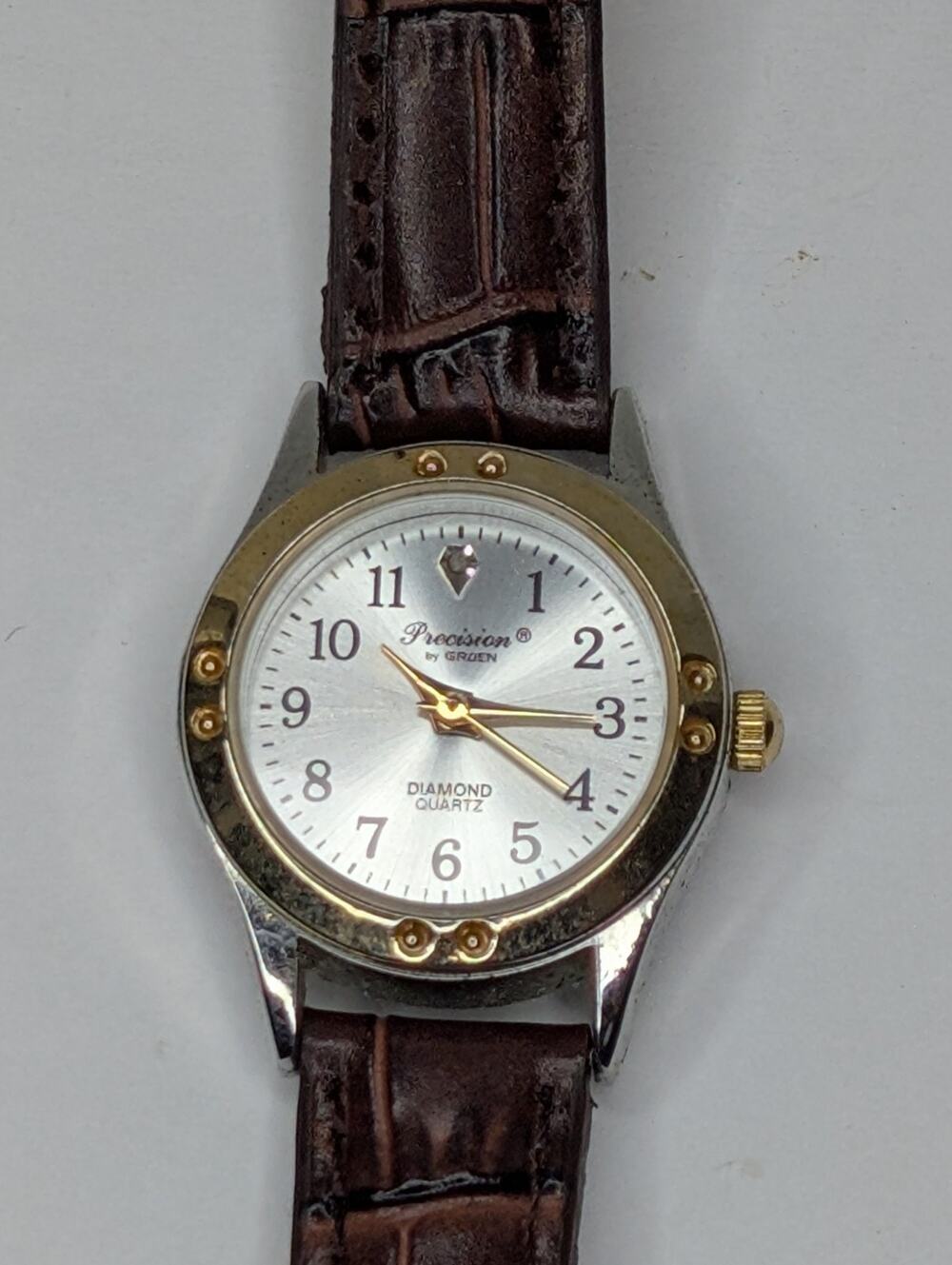 Precision Gruen Womens Diamond Quartz Leather Watch GP423L UNTESTED